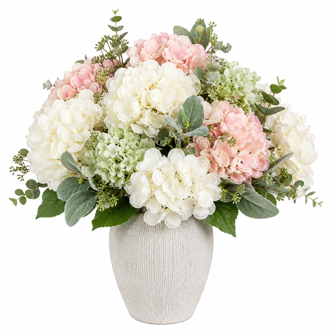Bouquet d'Hortensias Artificiels Multicolores avec Vase