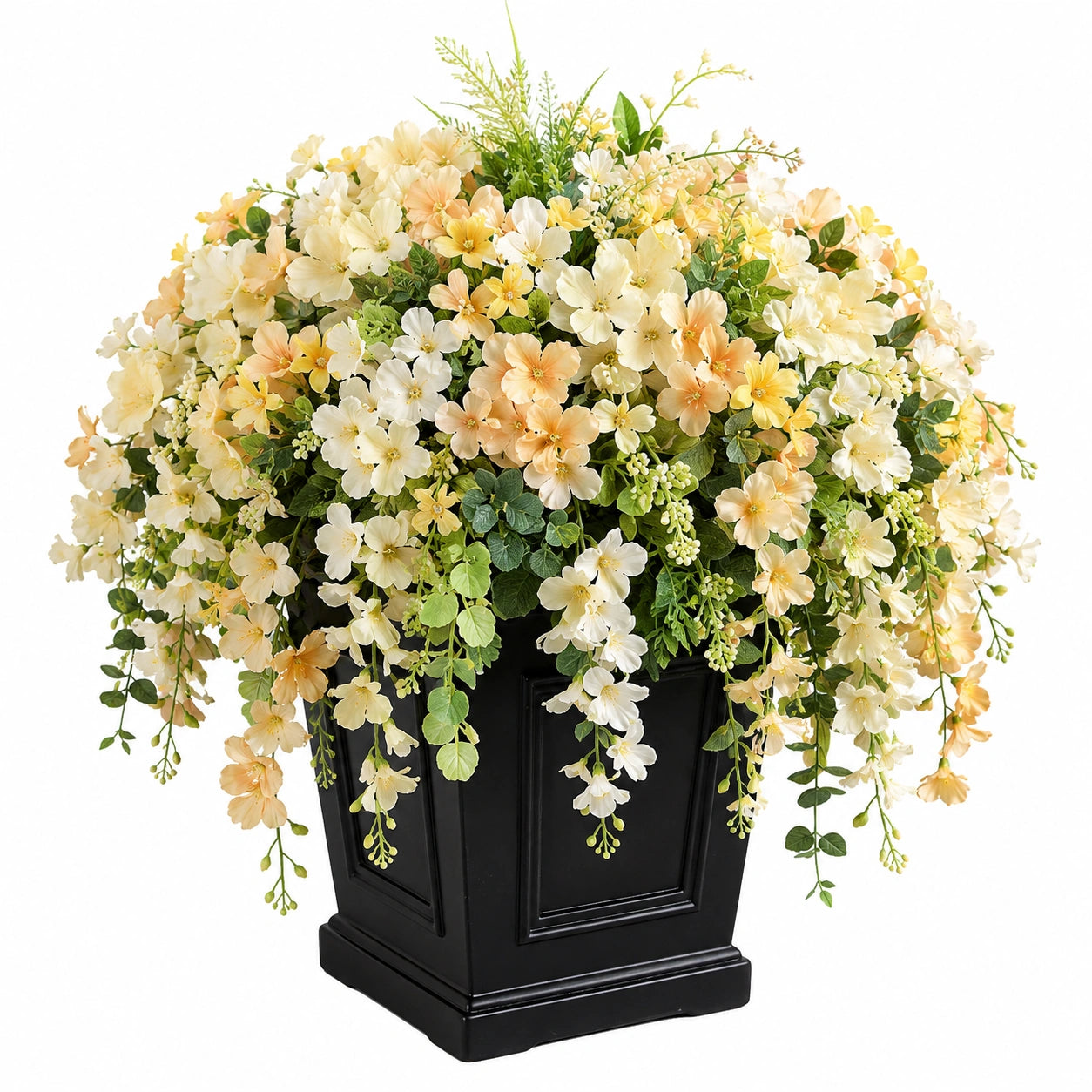 Arrangement Floral Artificiel Beige et Pêche avec Pot Noir