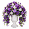 Composition florale artificielle violette et blanche avec vase décoratif
