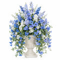 Arrangement Floral Artificiel Bleu et Blanc avec Pot en Résine