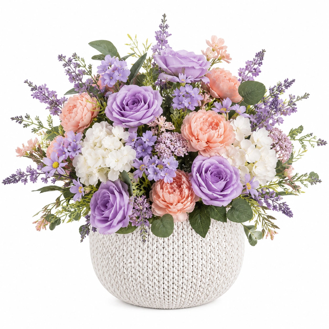 Bouquet de fleurs artificielles avec roses lavande et pivoines roses