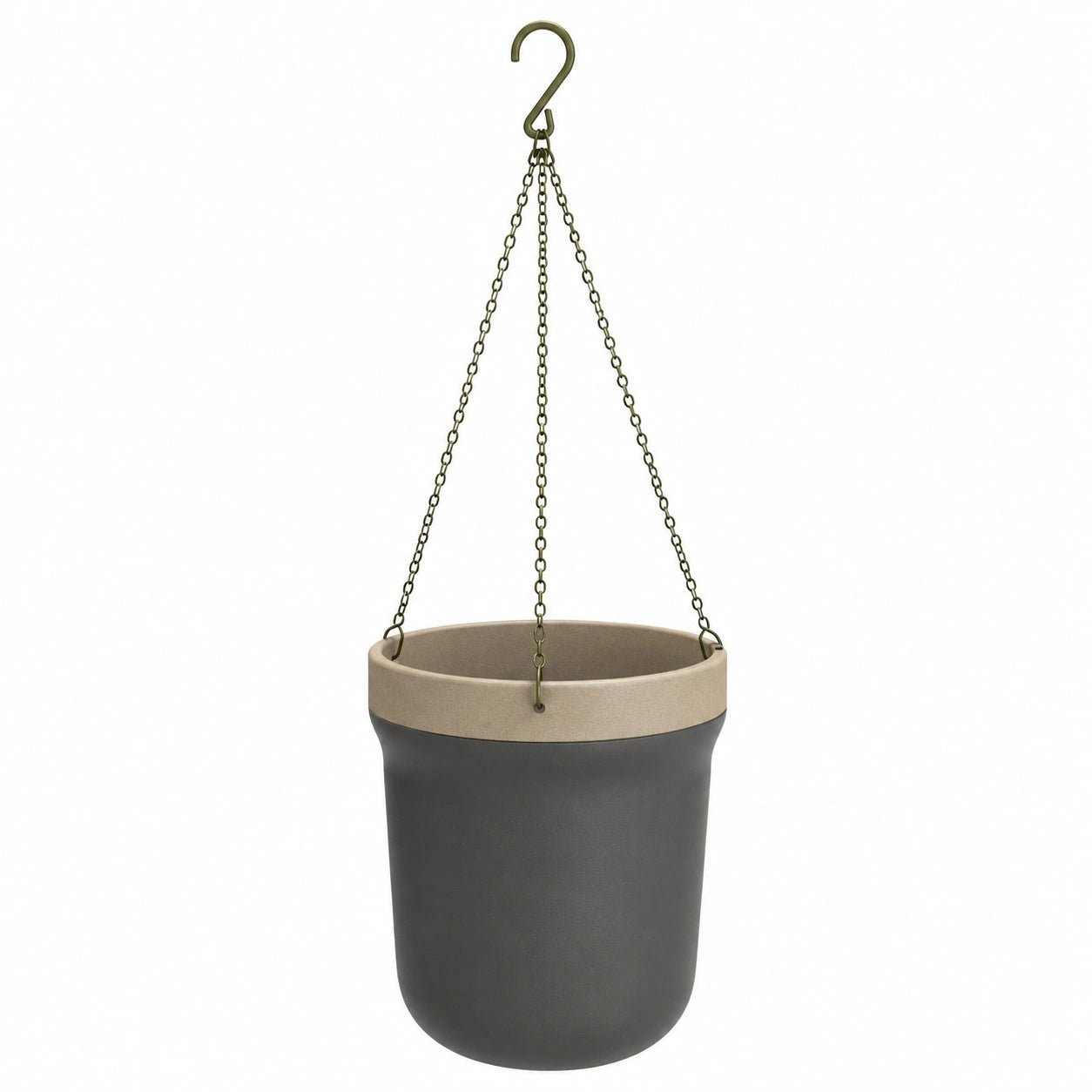 Pot de fleurs suspendu noir et beige avec chaîne métallique