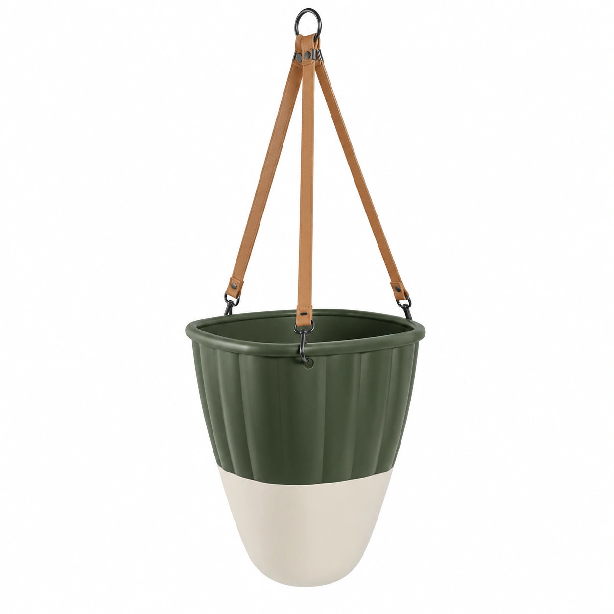 Pot de Fleurs Suspendu Vert et Crème avec Sangles Ajustables