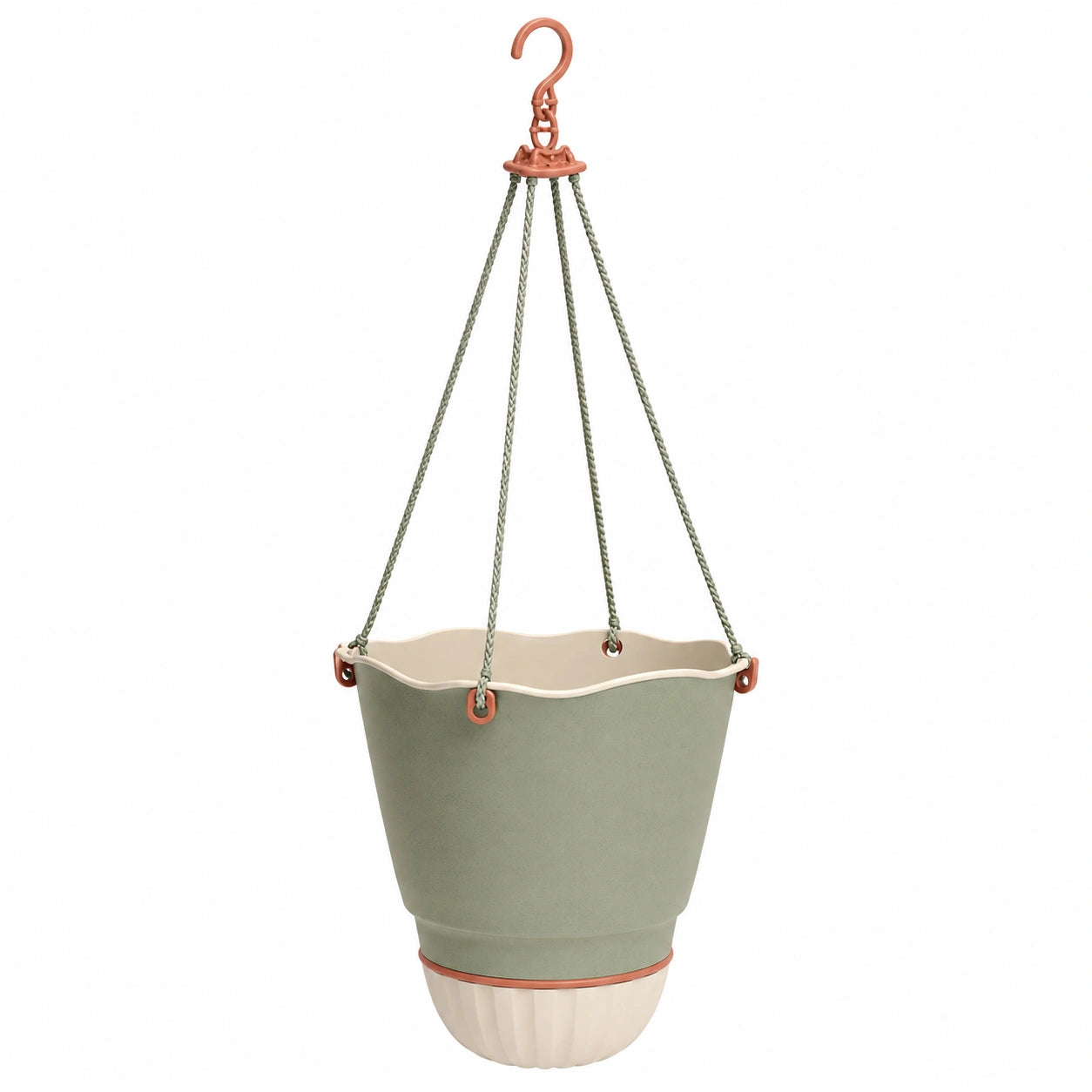 Pot de fleurs suspendu vert sauge avec corde et crochet