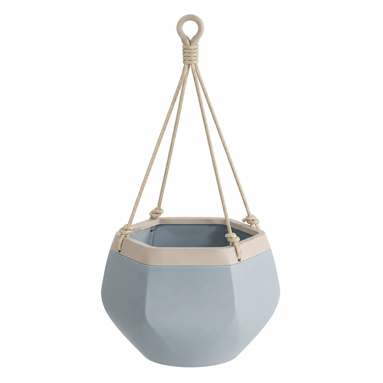 Pot de fleurs suspendu géométrique bleu et beige