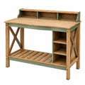 Table de jardinage en bois avec étagères latérales et supérieures