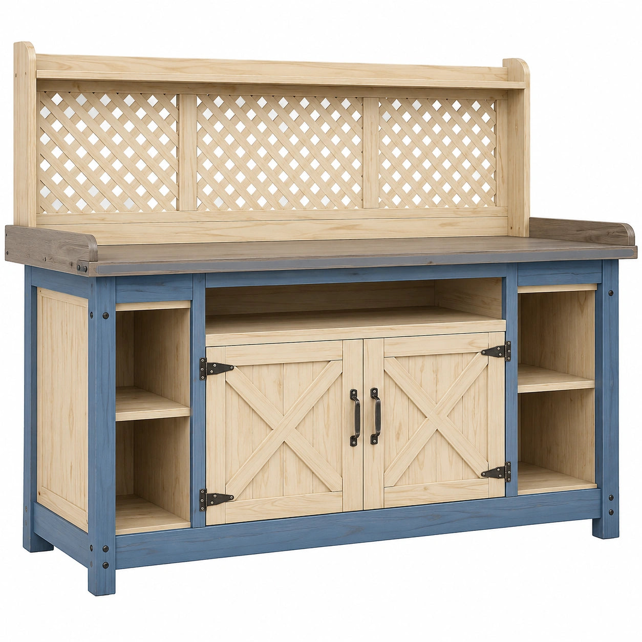 Table de Jardinage en Bois avec Rangement et Étagères Bleu