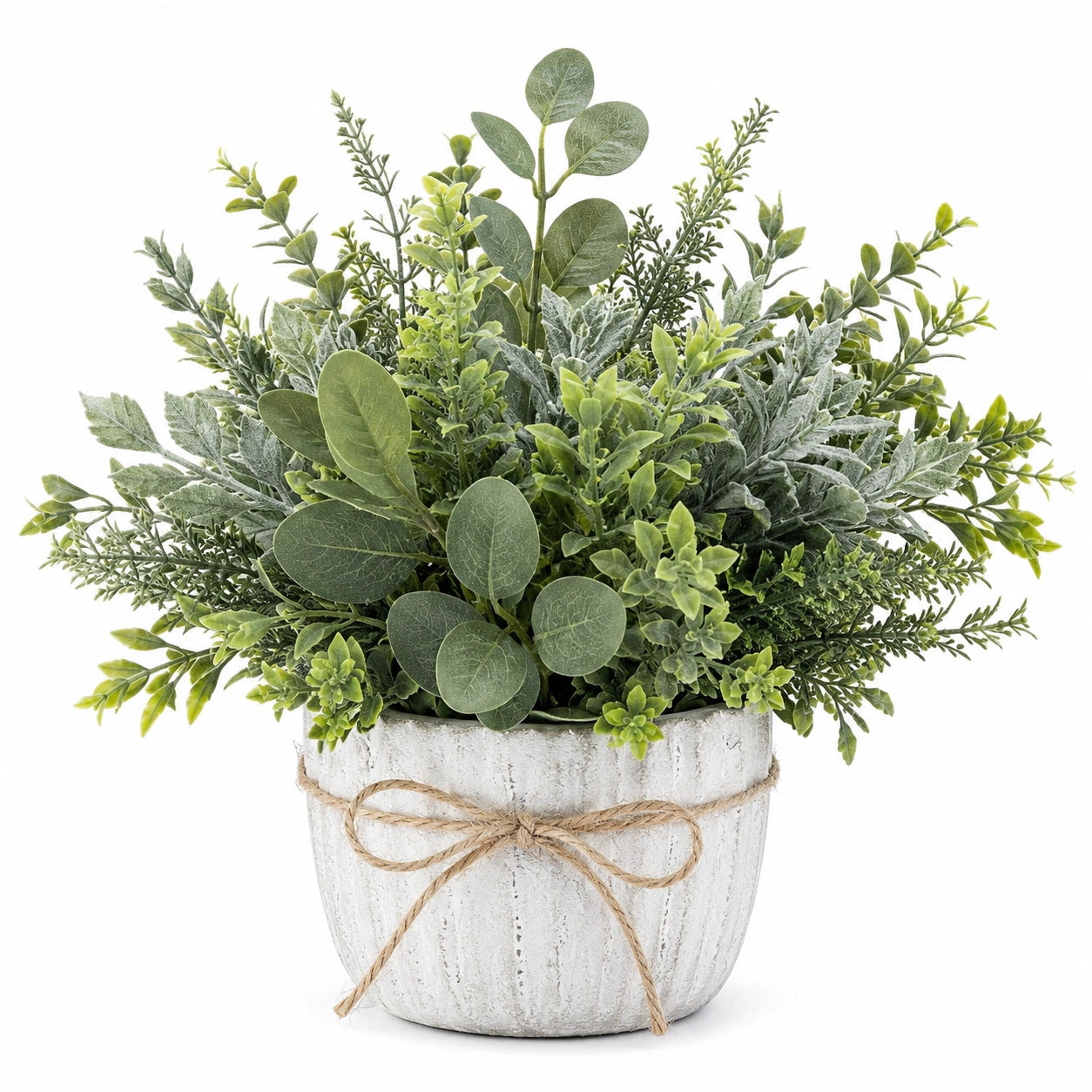 Plante Artificielle en Pot avec Feuillage Vert et Pot Décoratif Blanc