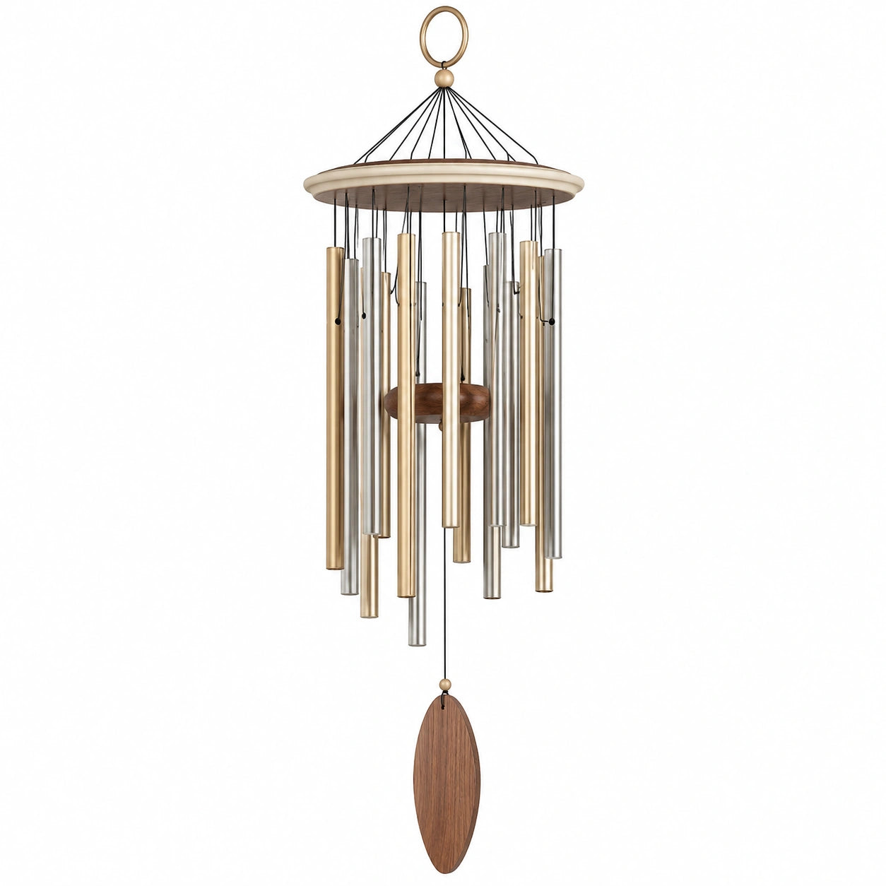 Carillon Éolien Métallique Doré et Argenté avec Détails en Bois