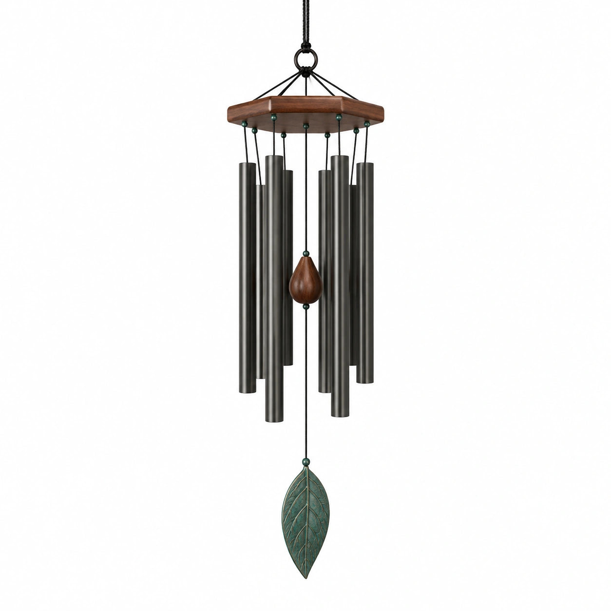 Carillon Éolien Décoratif en Aluminium et Bois, Argenté et Marron, 75 cm