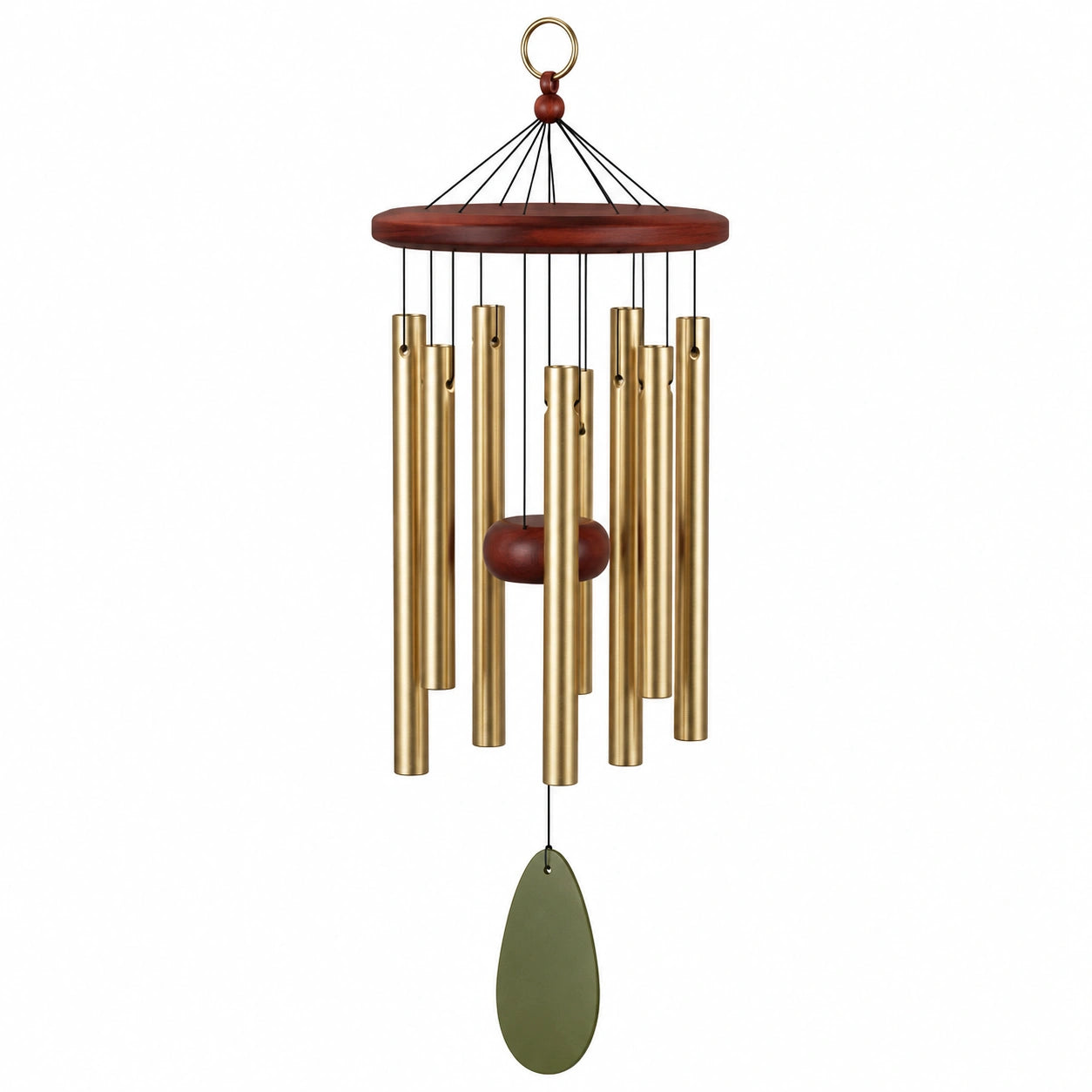 Carillon éolien doré avec tubes en métal et bois