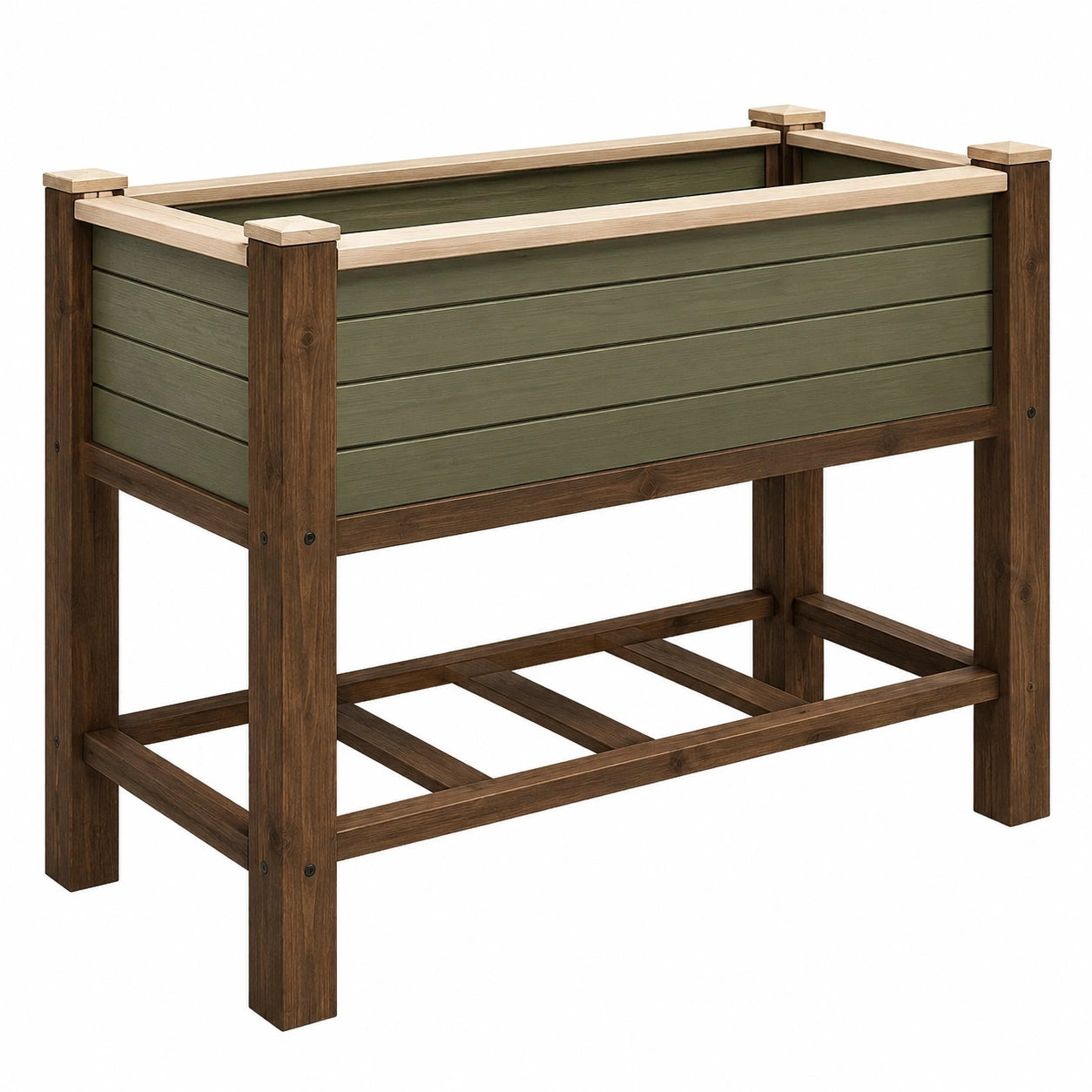 Jardinière surélevée en bois vert et brun pour extérieur