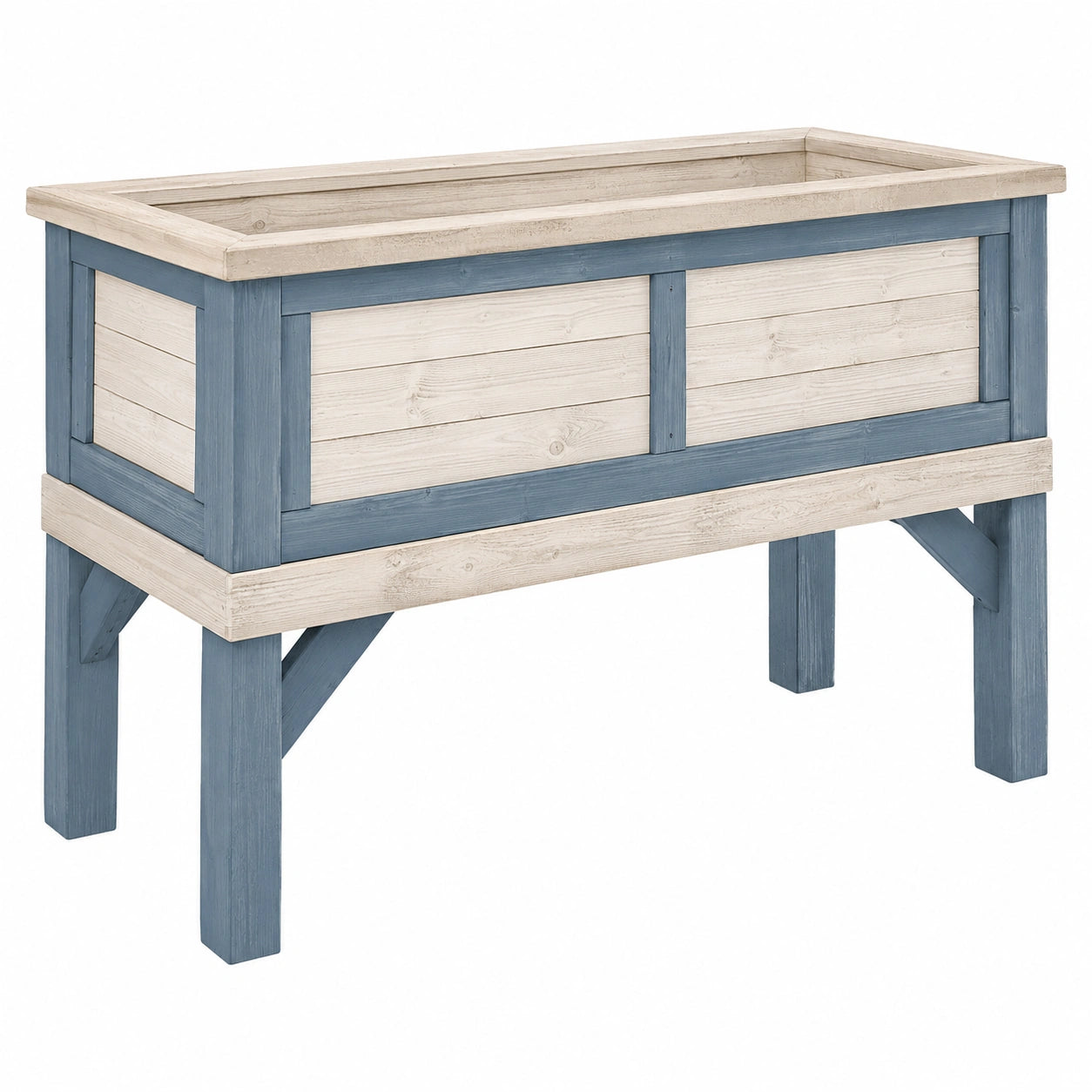Jardinière surélevée en bois bleu et blanc pour extérieur