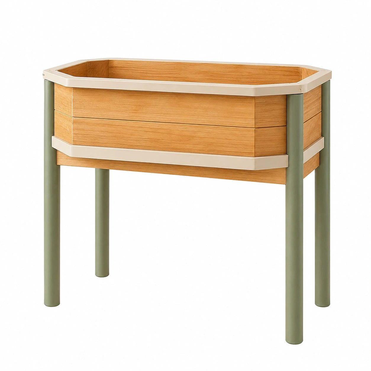 Jardinière surélevée en bois avec pieds métalliques verts