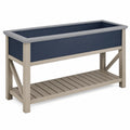 Jardinière surélevée rectangulaire bleu marine et gris avec étagère