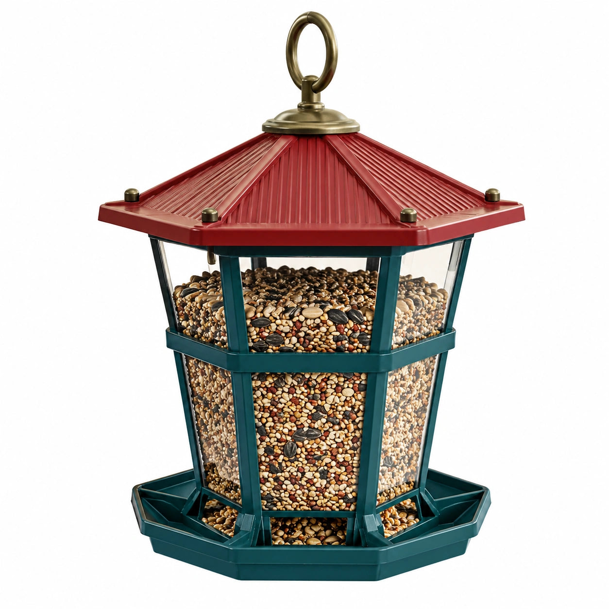 Mangeoire Hexagonale pour Oiseaux Rouge et Verte
