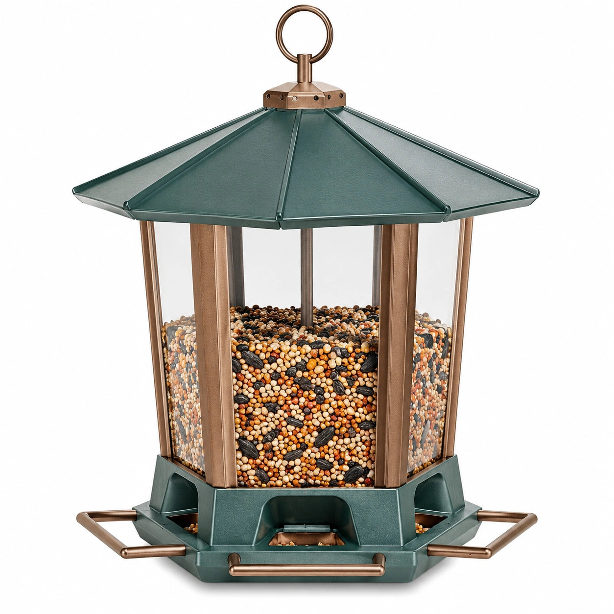 Mangeoire hexagonale pour oiseaux de jardin - Vert/Bronze